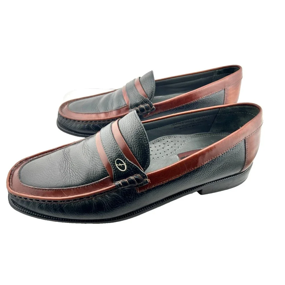 FLORSHEIM Men's 12D Black Brown Slip on Loafers Dress Shoes Leather Brazil